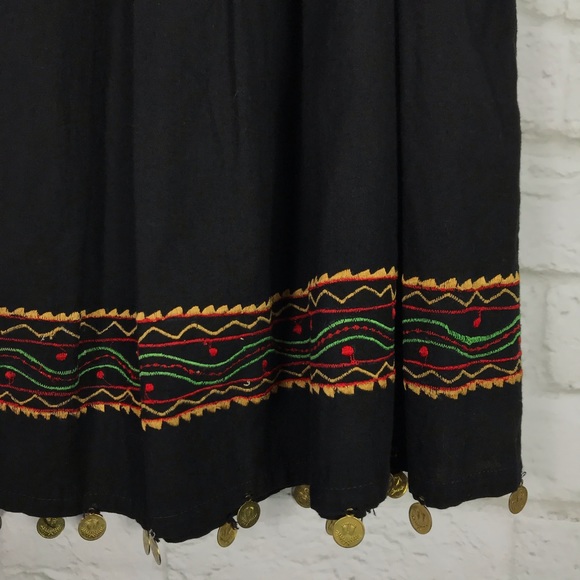 Spectrum Black Embroidered Cotton Coin Midi Skirt - Picture 2 of 6